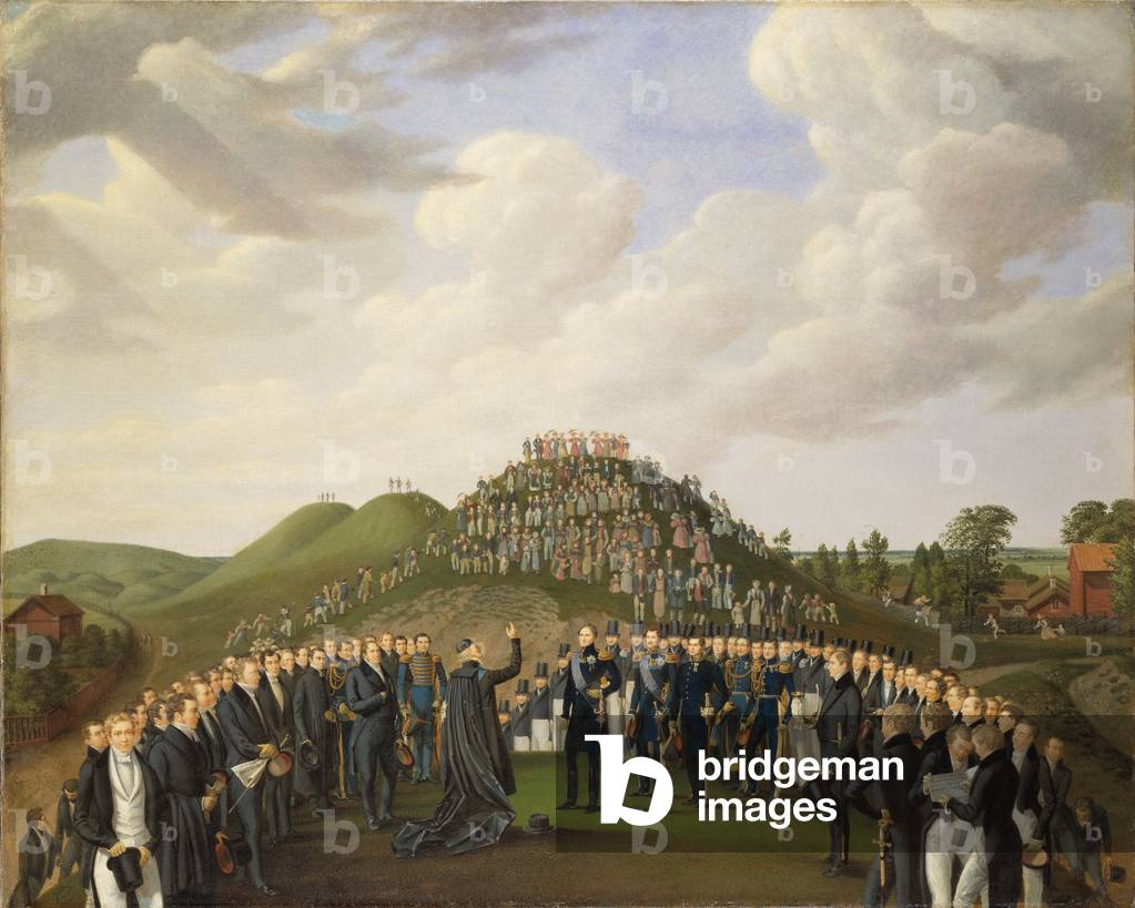 King Carl XIV Johan (1763-1844) of Sweden Visiting the Mounds at Old Uppsala in 1834, 1836 (oil on canvas)