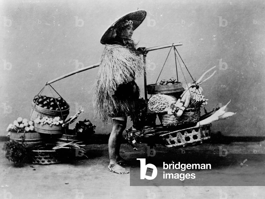 Man Peddling Vegetables, Tokyo, Japan, Carpenter Collection, 1890 (b/w photo)
