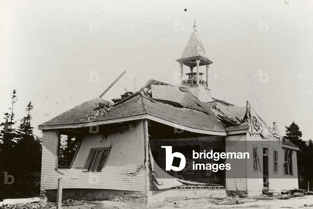 Tufts Cove School after the Halifax Explosion, Nova Scotia, Canada, 1917 (b/w photo)