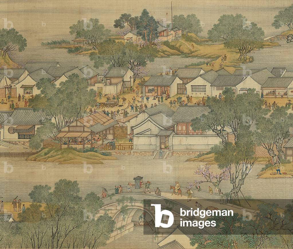 Along the River During the Qingming Festival, Qing Court Version, hand scroll, 1736 (ink and color on silk)