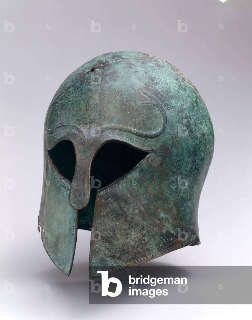 Bronze archaic helmet of Corinthian type, c.600-575 BC (bronze)