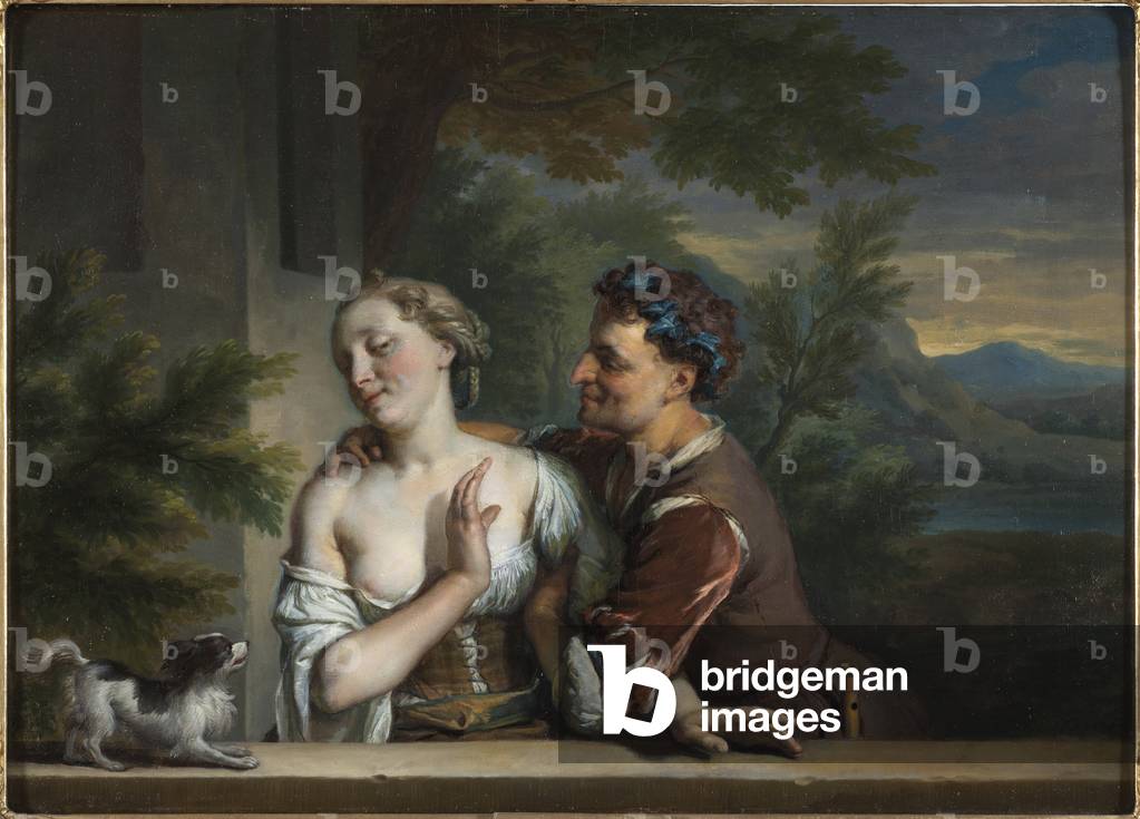 A Man Trying to embrace a Woman (oil on canvas)