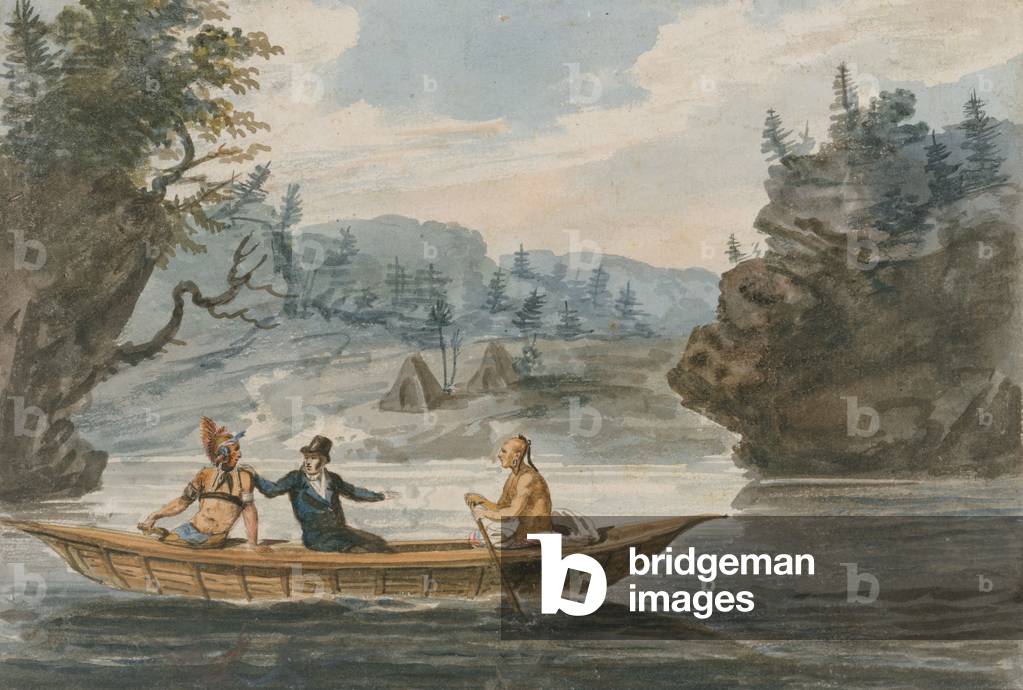 Two Indians and a White Man in a Canoe, 1811-13 (w/c and graphite on white wove paper)

