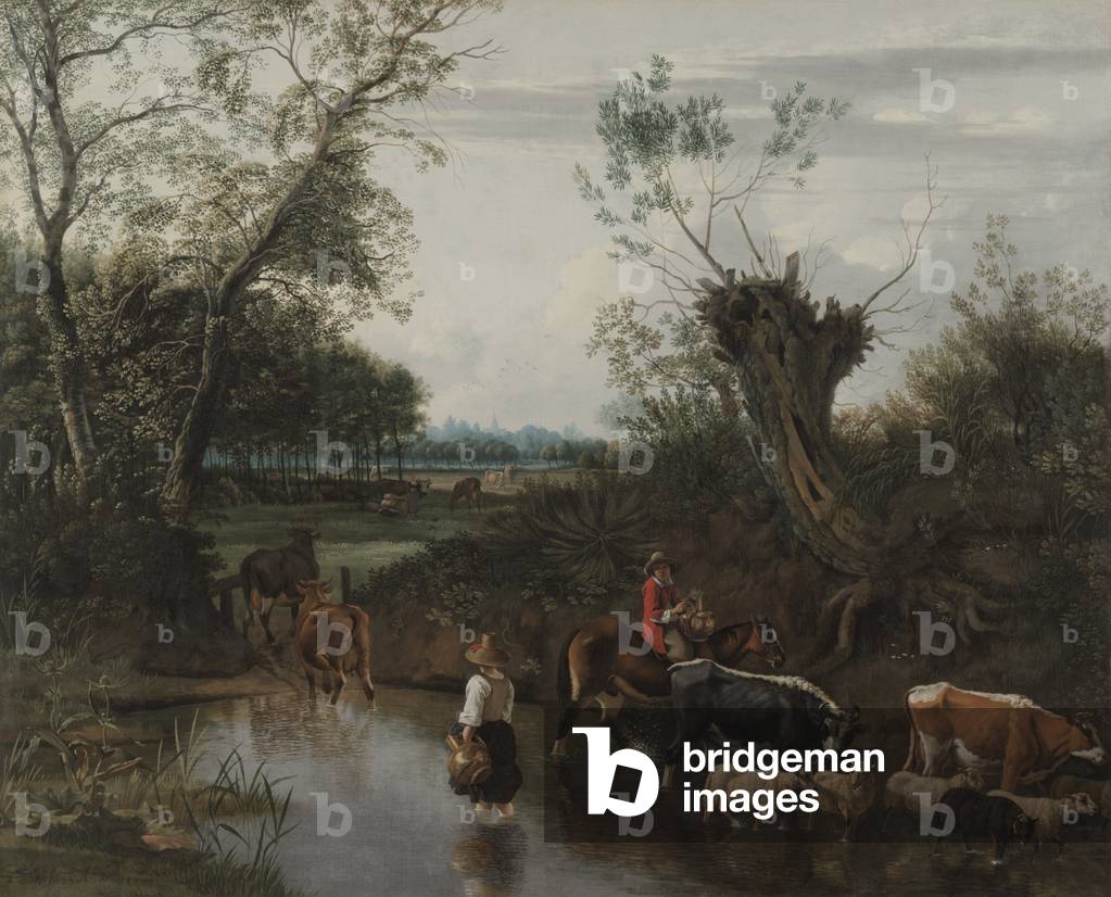Immagine di Dipinto "Contadini che attraversano un ruscello" 1670 di Jan Siberechts