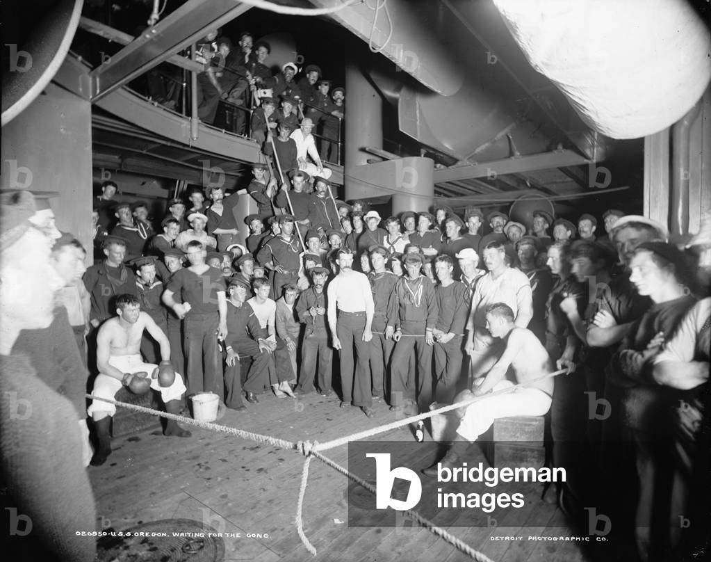 U.S.S. Oregon, waiting for the gong, 1896-1901 (b/w photo)
