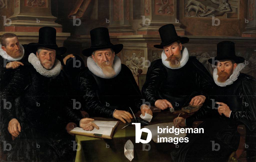 Four Regents and the ‘House Father’ of the Amsterdam Lepers’ Asylum, 1624 (oil on panel)