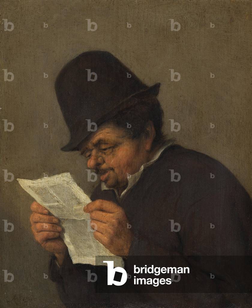 Old Peasant Reading a Paper, c.1647 (oil on oak)