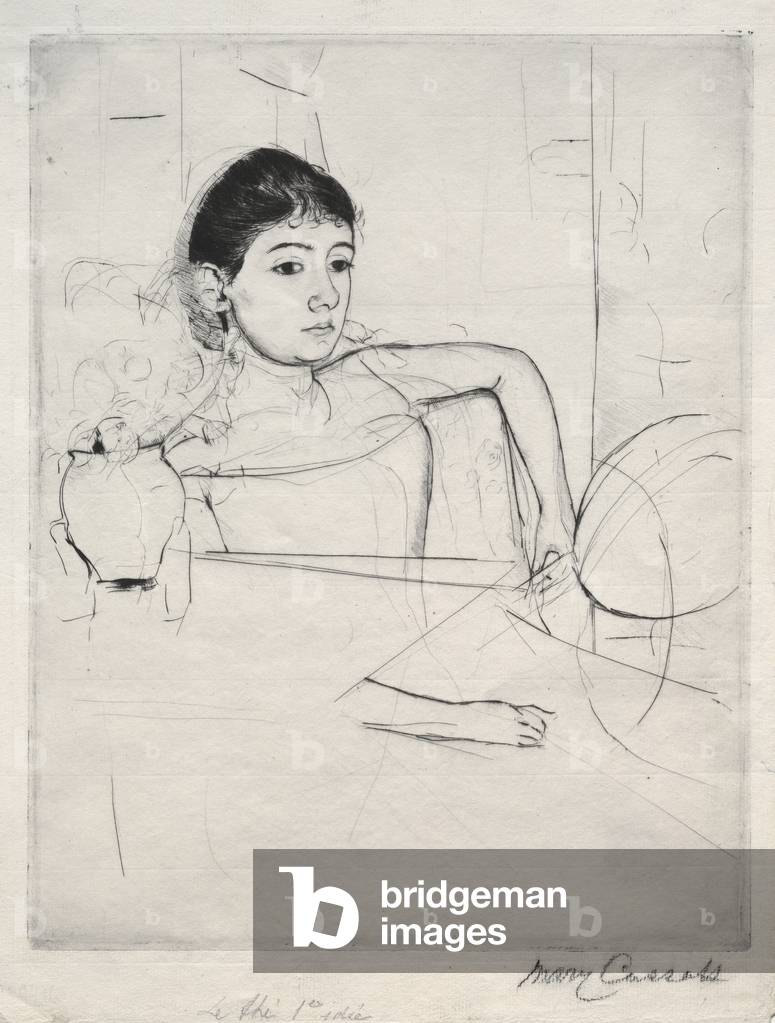 Bild von Gravur "Mimi als Brünette" von Mary Stevenson Cassatt, b/w