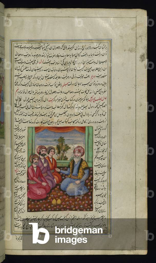 An old merchant advising his three sons from Lights of Canopus, 1847 (ink and pigment on paper)