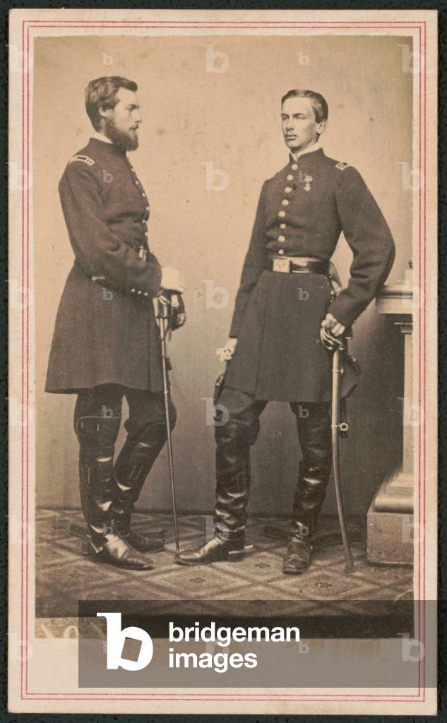 Prince Philippe of Orléans, Count of Paris, and his brother Prince Robert of Orléans, Duke of Chartres, in Union uniforms with swords, c.1861-62 (b/w photo)