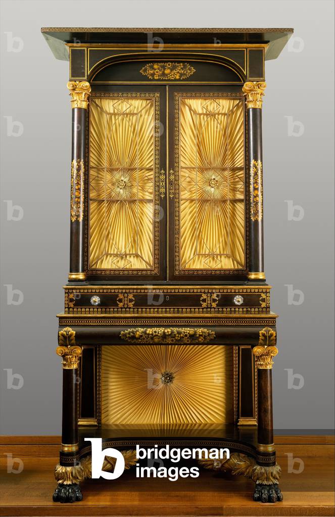Secretary-bookcase, 1825-35 (ebonized mahogany with gilding, brass and glass)