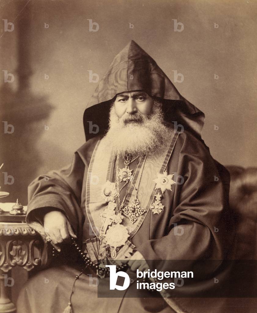 Harootiun Vehabedian, the Armenian Patriarch of Jerusalem, 1900-10 (sepia photograph)