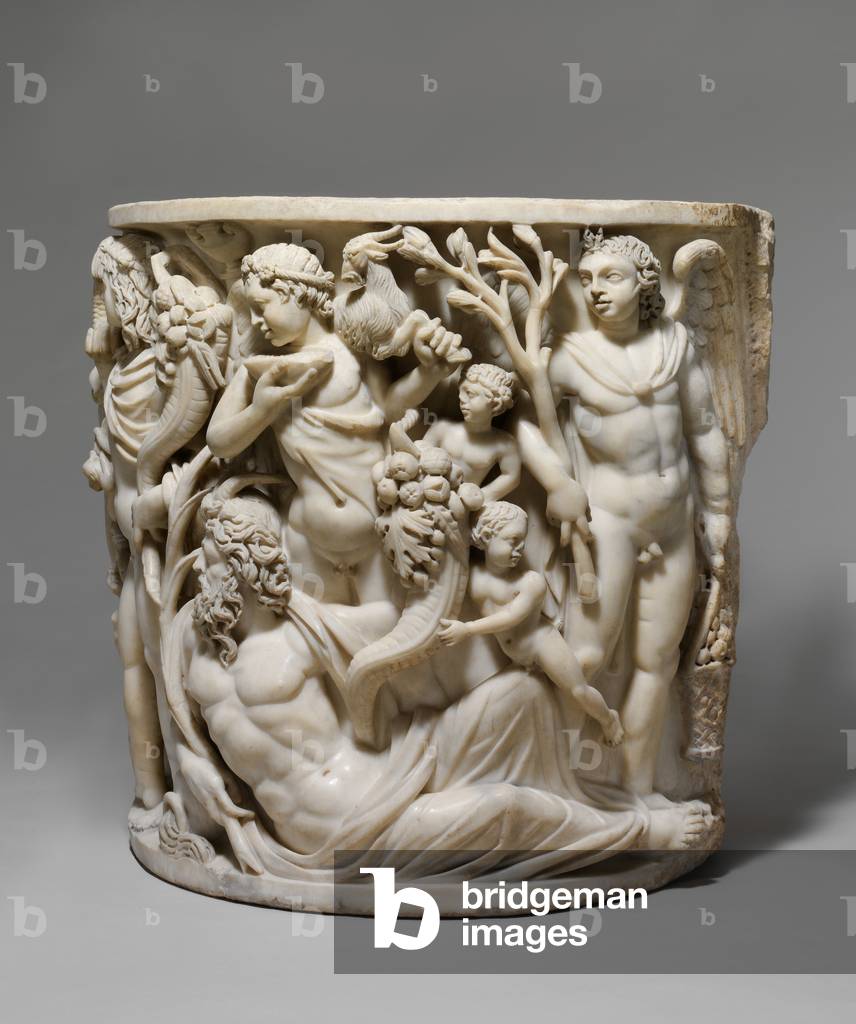 Detail of marble sarcophagus with the Triumph of Dionysos and the Seasons, c.260–270 AD (marble)