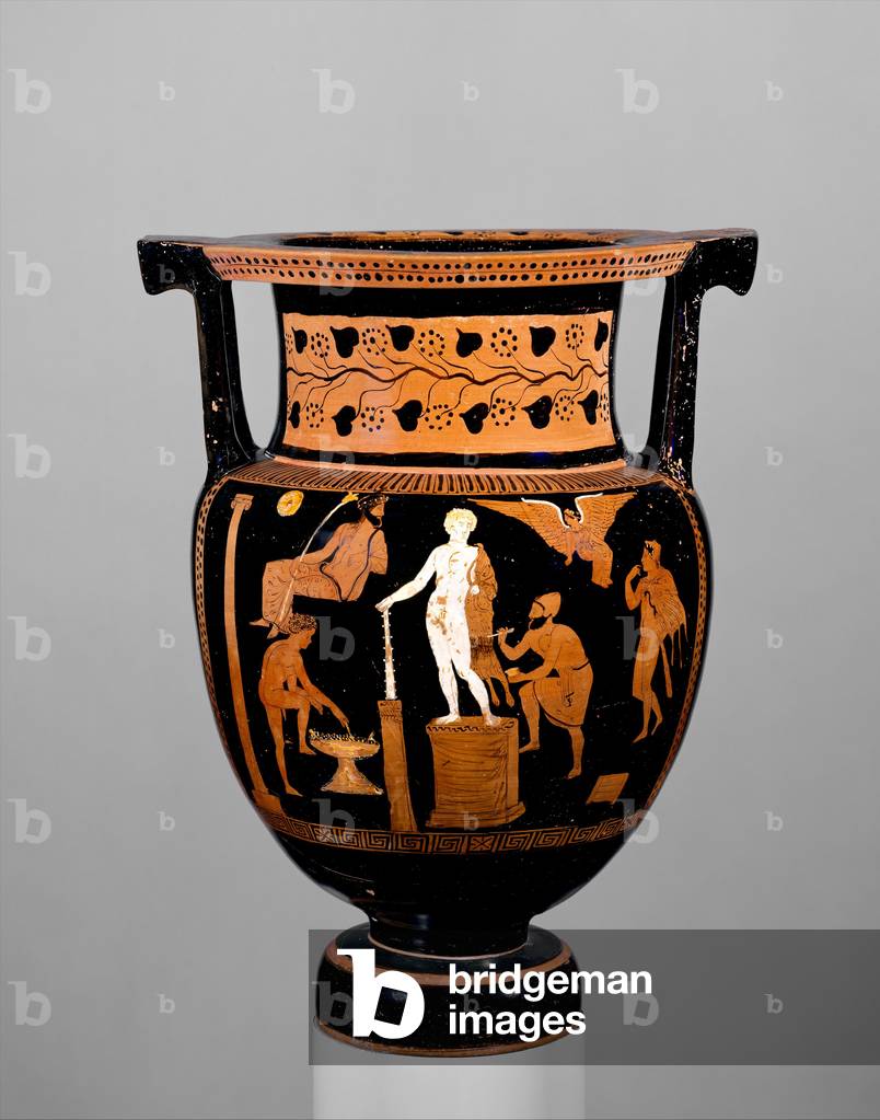 Red figure column-krater with artist painting a statue of Herakles, c.360-50 (terracotta)
