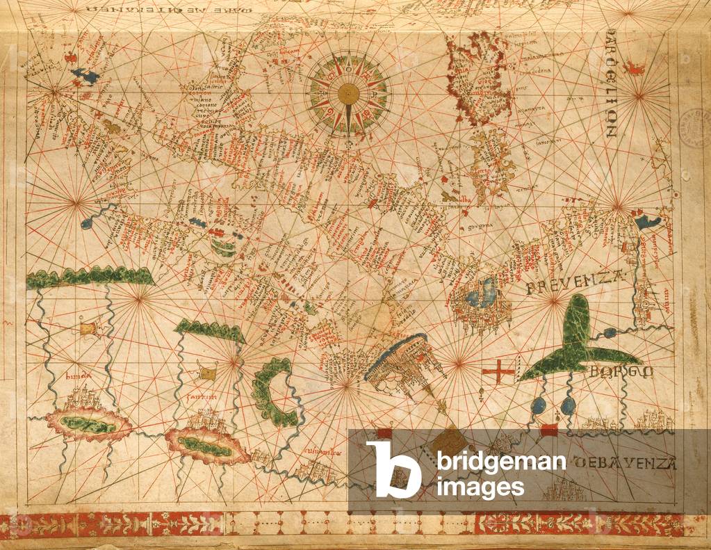 Provence and Italy, from a nautical atlas, 1520 (ink on vellum) (detail from 330915)