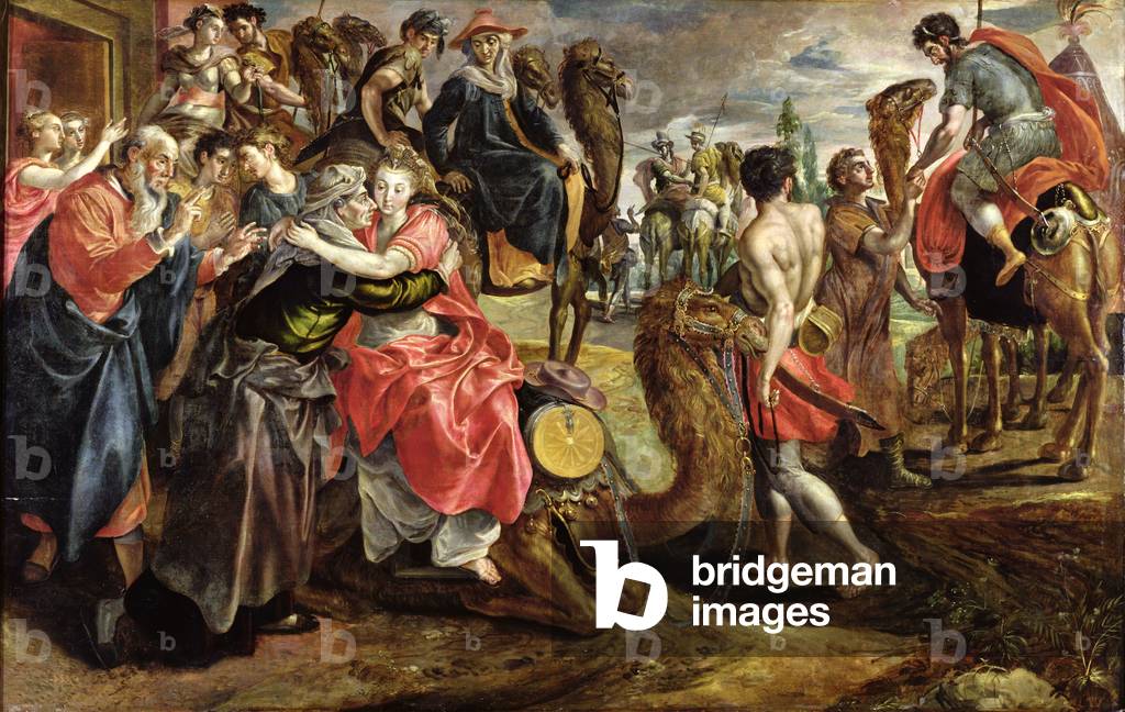 Rebecca Abschied von ihrer Familie, um 1562 (Öl auf Tafel)