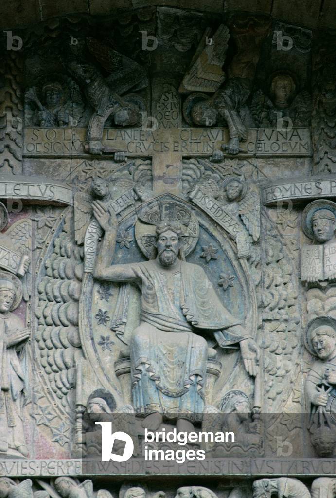 Christ in Glory, detail from the Last Judgement scene on the tympanum, c.1135 (stone)