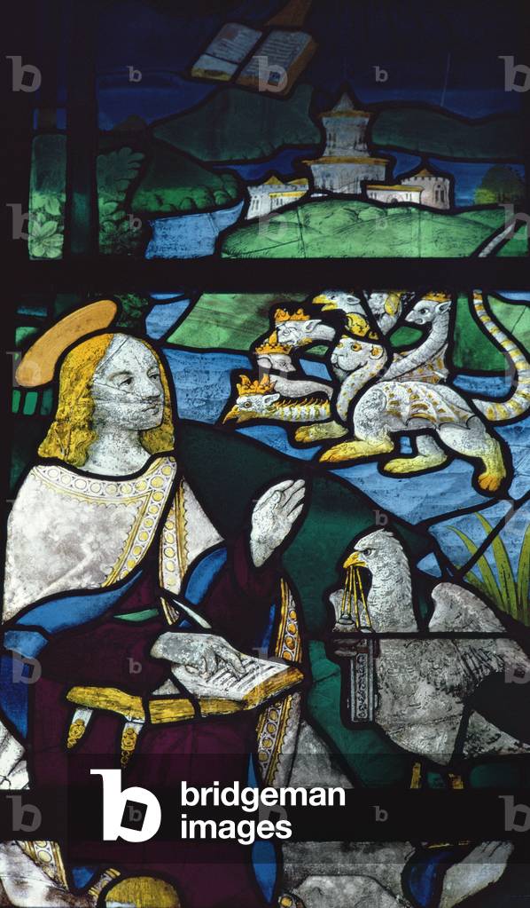 St. John on the Island of Patmos, 16th century (stained glass)