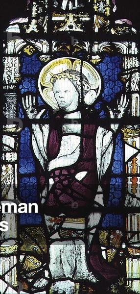 Christ, against a blue background amid flowers, displaying the wounds of the crucifixion, British, 15th century