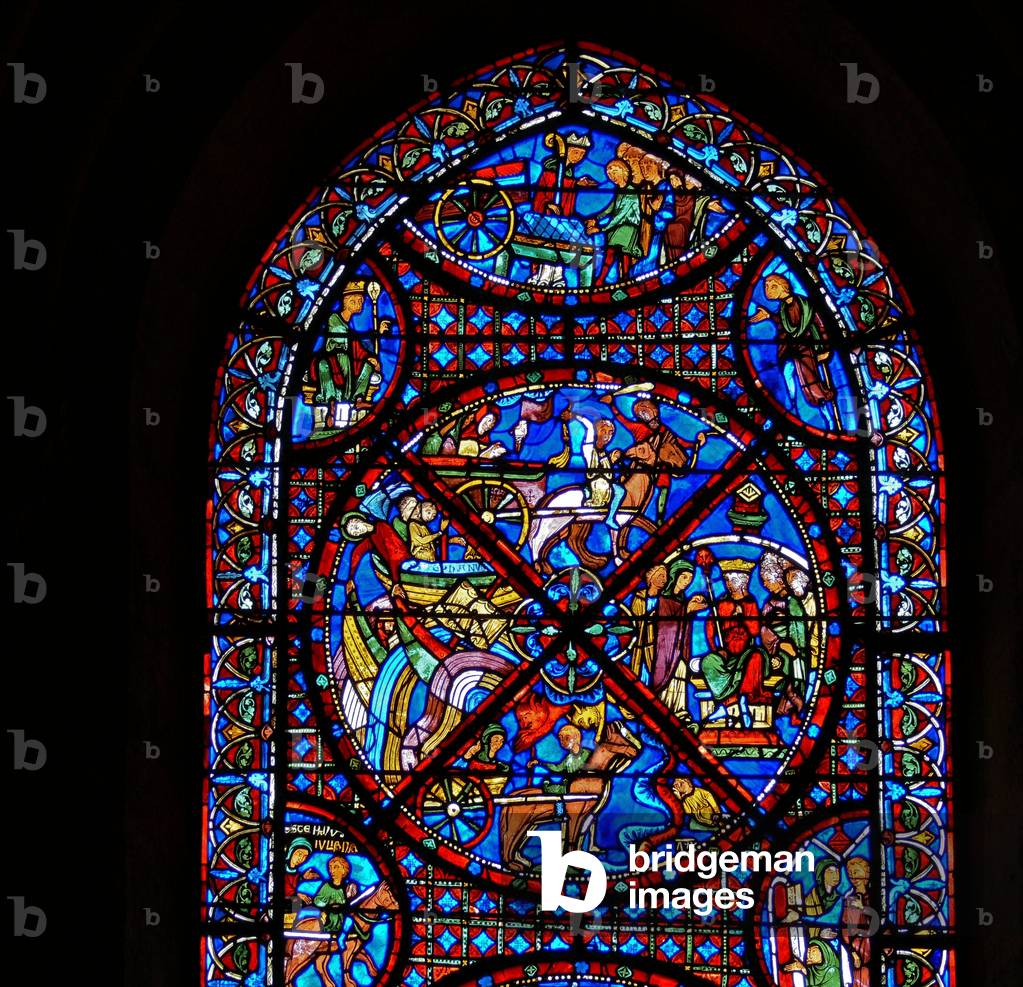 Detail from a window depicting scenes from the life of St. Stephen (stained glass)