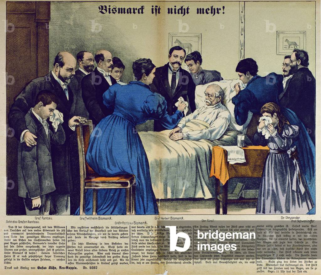 Bismarck's Death in Friedrichsruh on the 30th July, 1898 (colour litho)