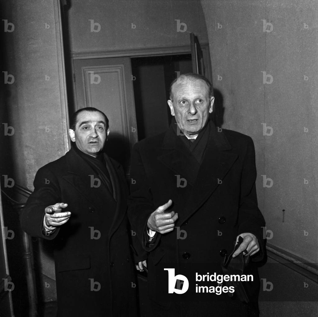 Pierre Mendes France Leader Of The Radical Party And Gerges Boris On The Place Du Siege Of The Party 3 January 1956 Neg: A17472 (b/w photo)