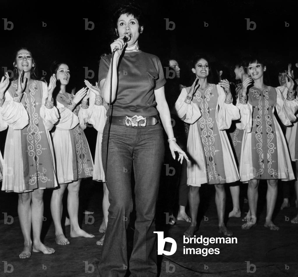 Israeli Singer Yaffa Yarkoni and the Groupe of The Grand Music Hall of Israel during A Rehearsal at The Stage of The Olympia July 8, 1970 (b/w photo)