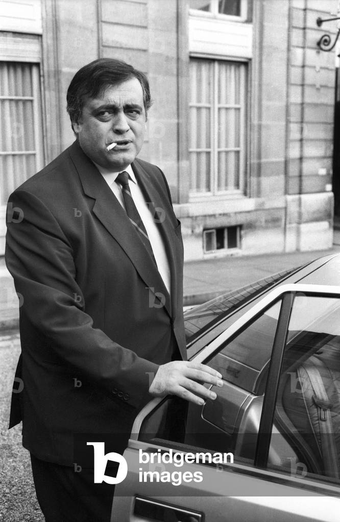 Philippe Seguin, French Minister of Social Affairs, Leaving Council of Ministers at The Elysee, Paris, on December 10, 1986 (b/w photo)