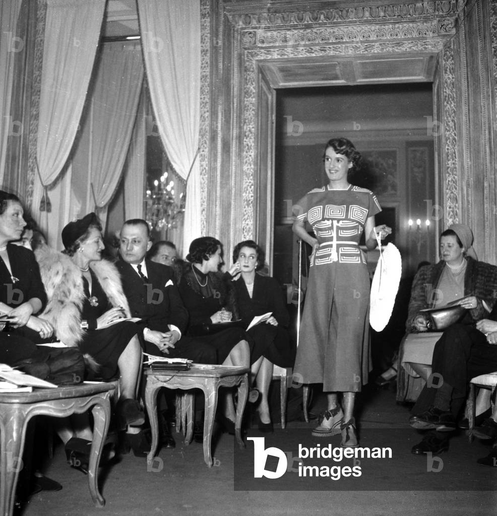 Alex Magny Fashion Show, Paris, February 2, 1949 (b/w photo)
