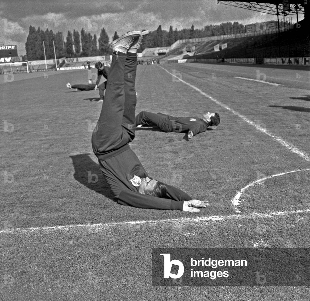 Hungarian Soccer Ferenc Puskas in Colombes, France, Training, October 5, 1956 (b/w photo)