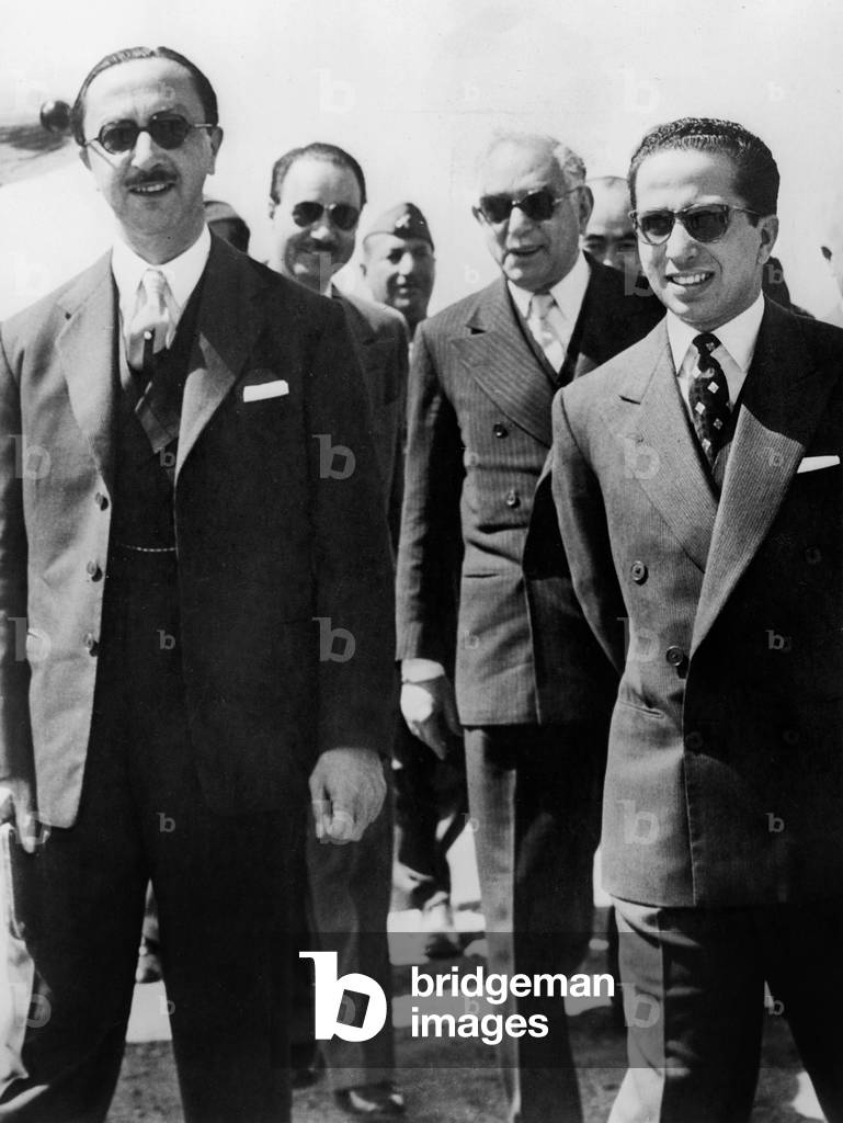 L-R Prince Abdul Illah , Prime Minister Nuri Said and King Faysal II  of Iraq : All of Them Were Killed during The Pro-Nasserian Putsch in Bagdad 14 July 1958 (b/w photo)