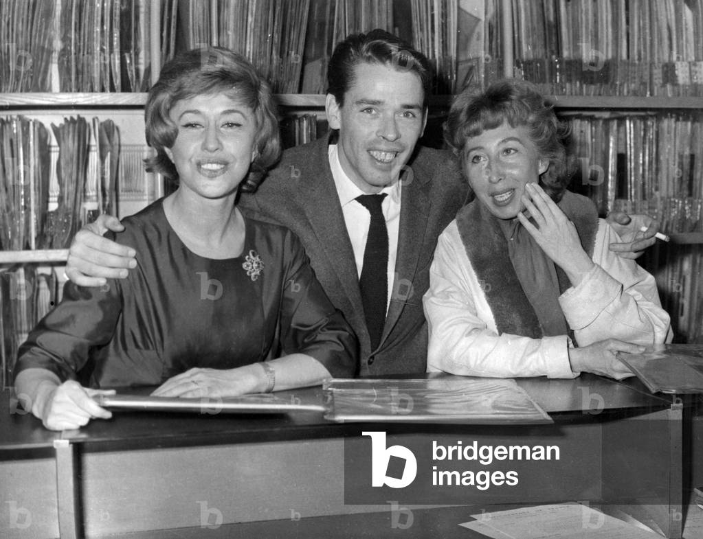 Michele Arnaud, Jacques Brel And Cora Vocaire At La Discotheque De France April 3, 1962 (b/w photo)