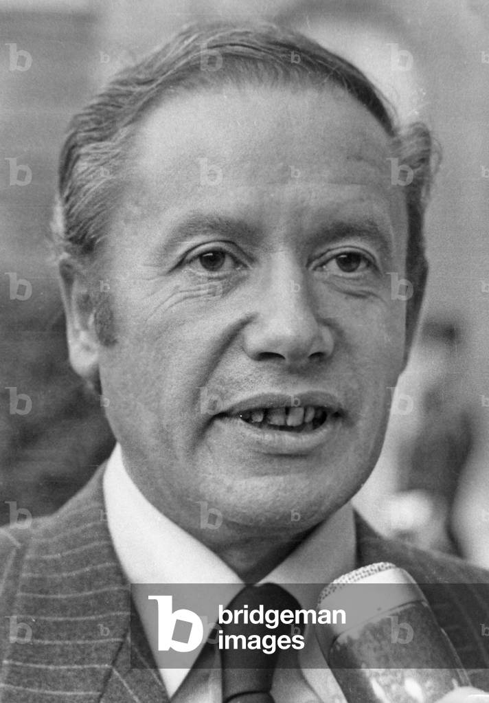 Gaston Thorn President of the Council of Ministers of the European Community Speaking to Journalists 23 July 1980 (b/w photo)