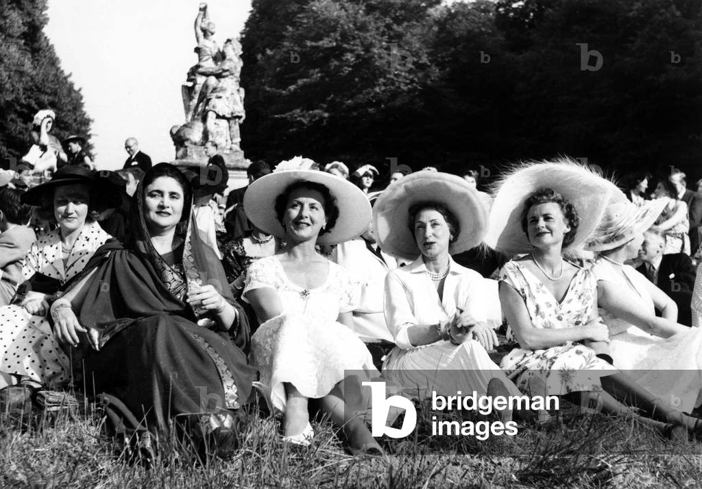 Actress Renee Saint Cyr (Center) during Reception A The Castle of Dampiene June 11, 1952 (b/w photo)