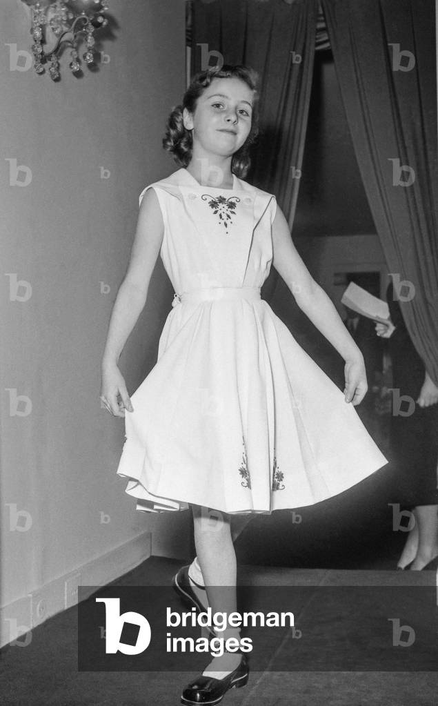Children fashion by France Pieri, Paris, February 14, 1952 (b/w photo)