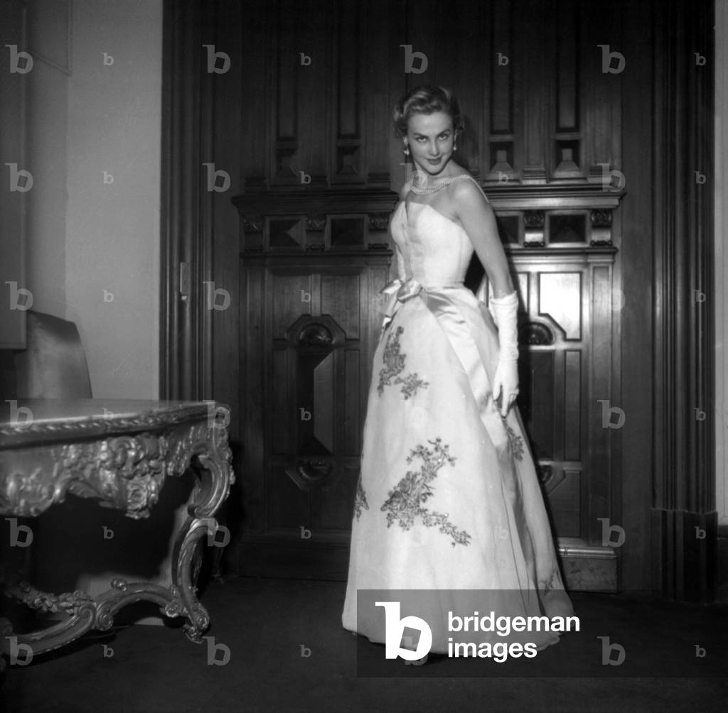 Givenchy Fashion on February 5, 1954 : Bustier Dress (b/w photo)