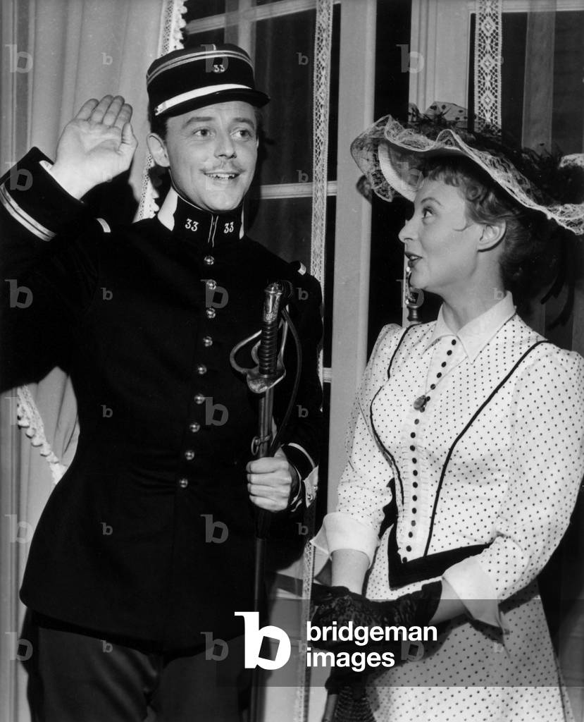 Gerard Philipe and Michele Morgan on Set of Film The Grand Maneuver May 3, 1955 (b/w photo)
