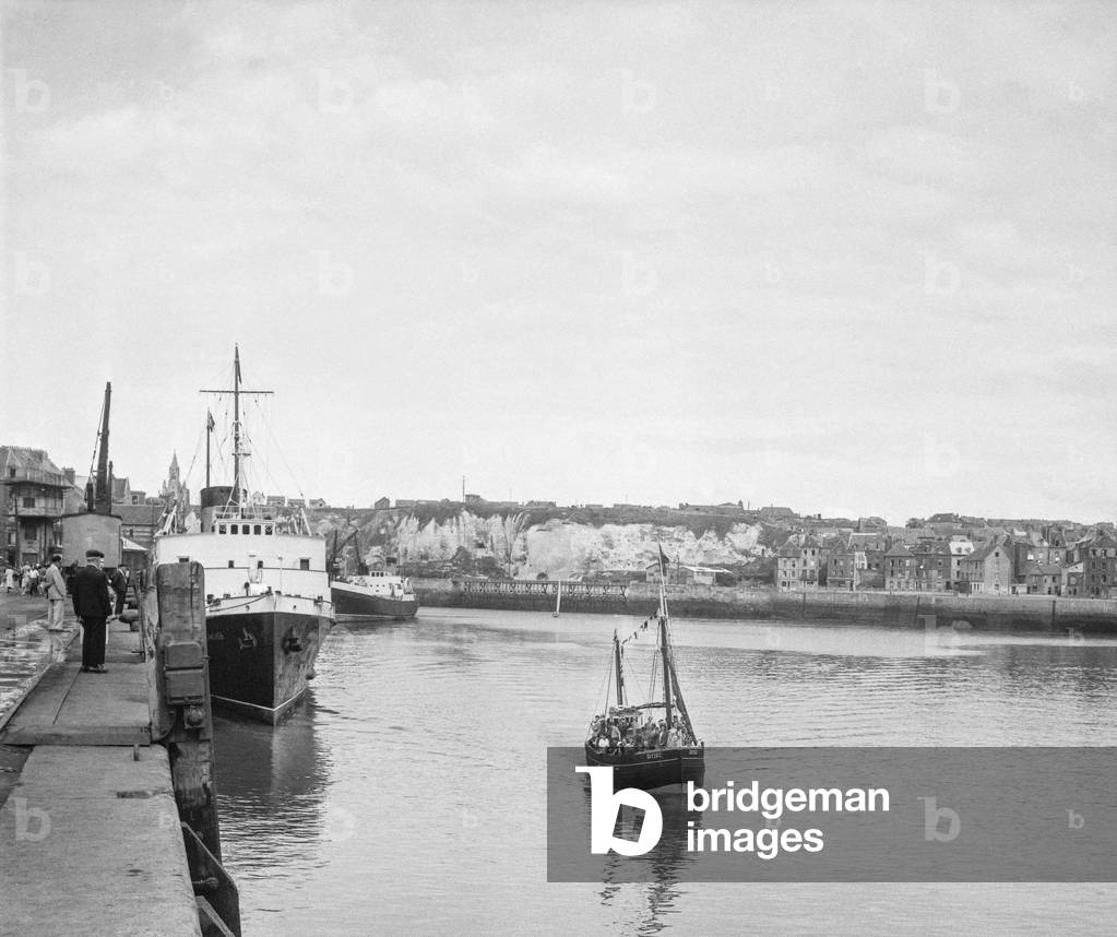 The harbour of Dieppe, Normandy, France, September 1950 (b/w photo)
