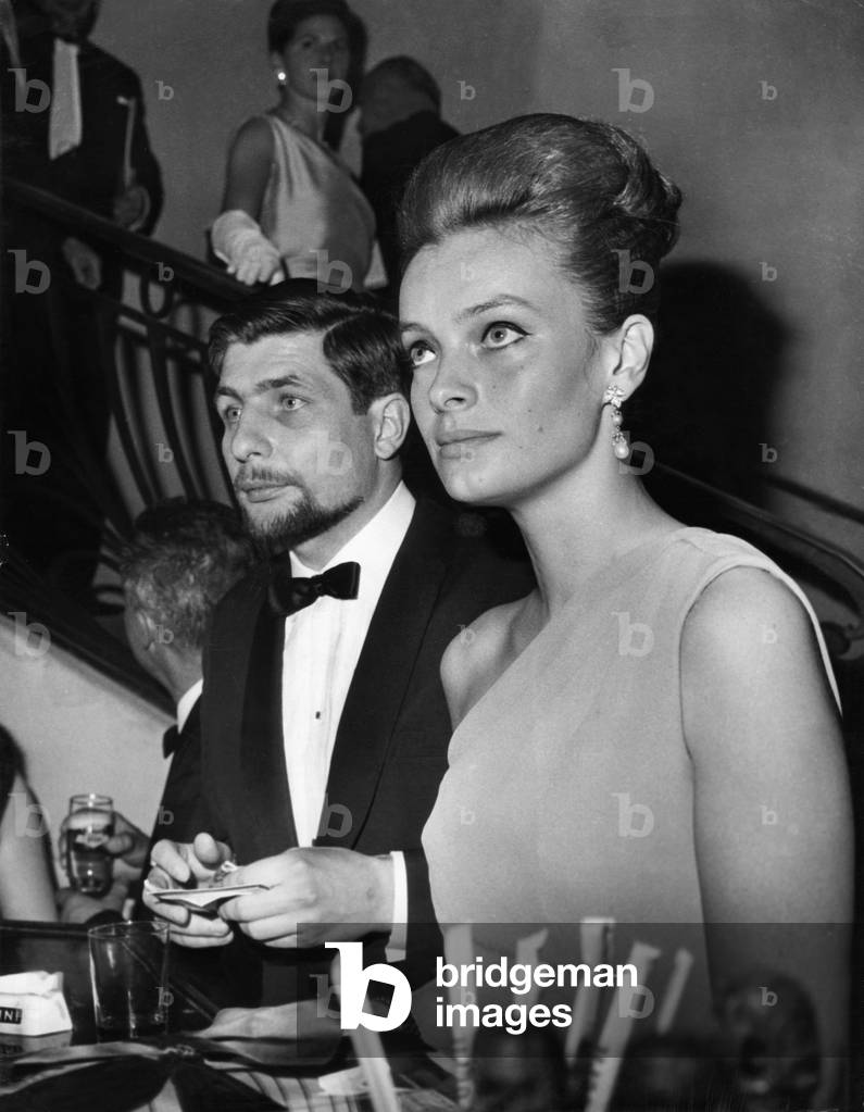 Gunther Sachs and his Fiancee Birgitta Laaf (Swedish Model) at A Gala in Paris For Disabled Persons on April 25, 1963 (b/w photo)