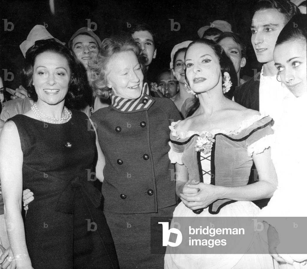 L-R Yvette Chauvire, Galina Oulanova, Alicia Alonso (Cuban Dancer) and Liane Dayde during 4Th International Dance Festival in Paris November 2, 1966 (b/w photo)