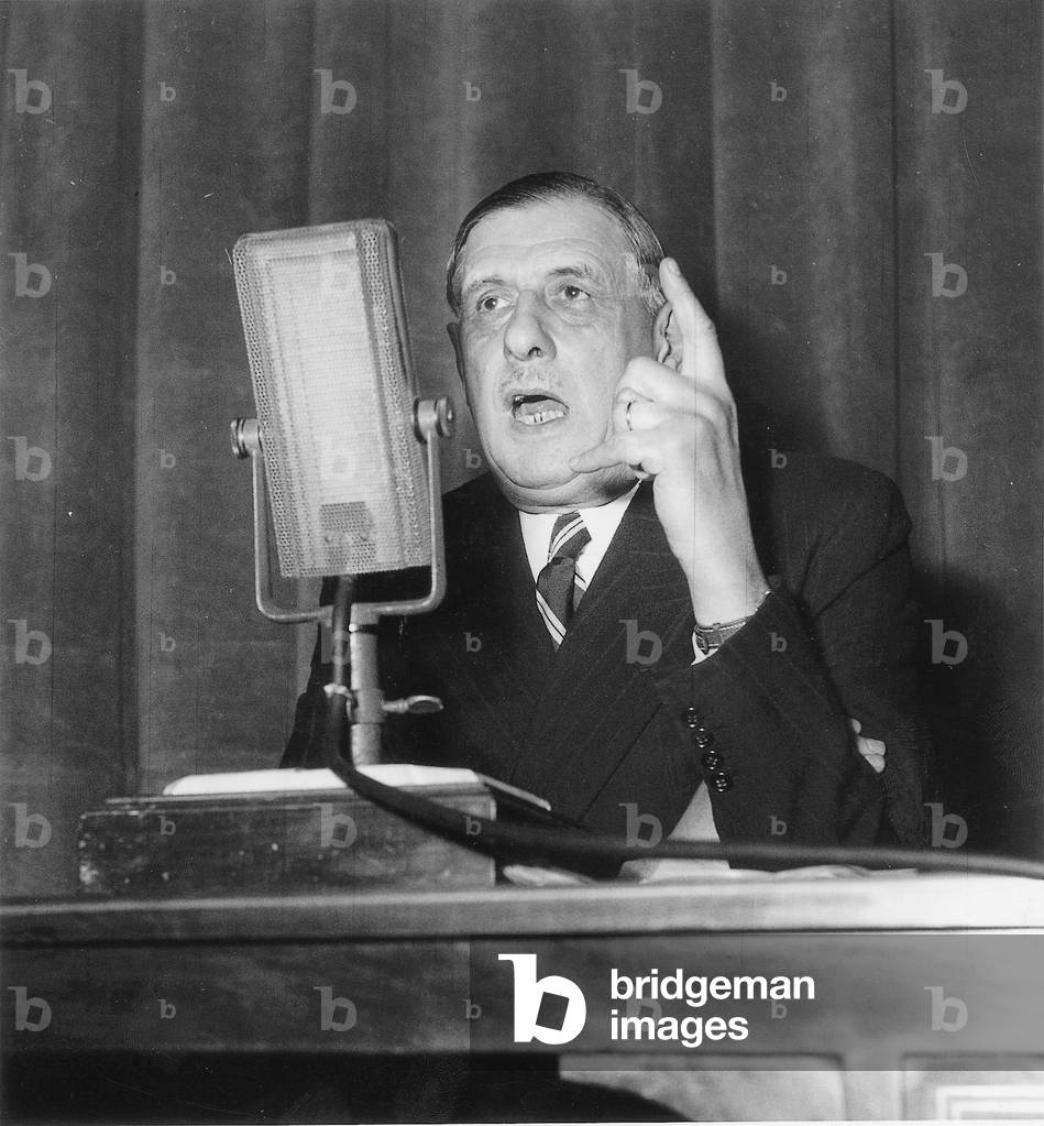 Press Conference of General Charles De Gaulle, President of The Rpf on March 28, 1949 (b/w photo)