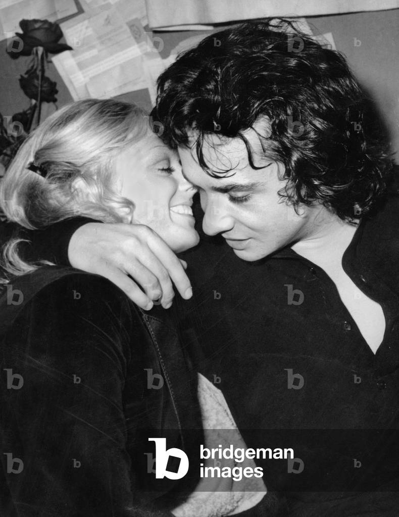 Michel Sardou Congratulated By his 1St Wife Francoise Pettre After his Concert at The Olympia in Paris on November 5, 1971 (b/w photo)