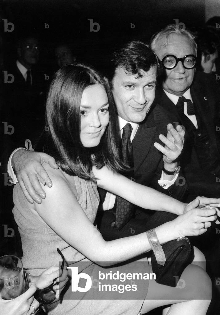 Pierre Mondy and his 3Rd Wife Annie Fournier (In Tha Background Marcel Achard) , Late 60'S Early 70'S (b/w photo)