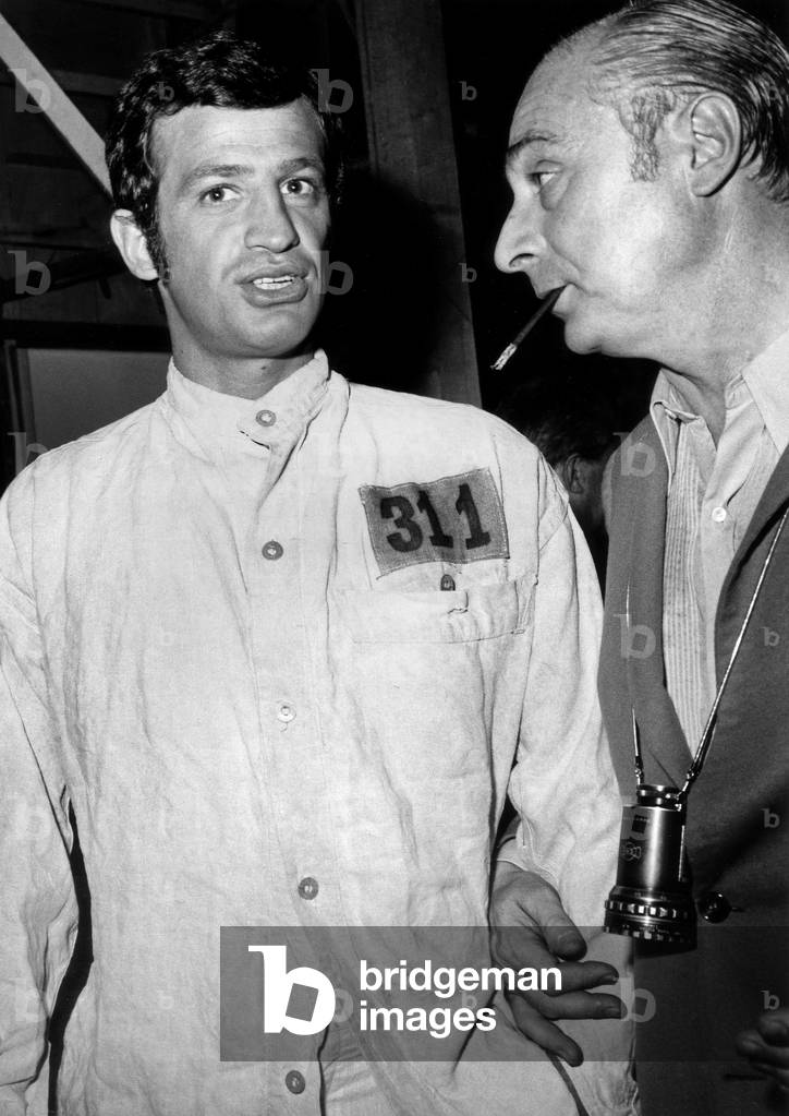 Jean-Paul Belmondo and Director Gerard Oury on Set of Film The Brain 1968 (b/w photo)