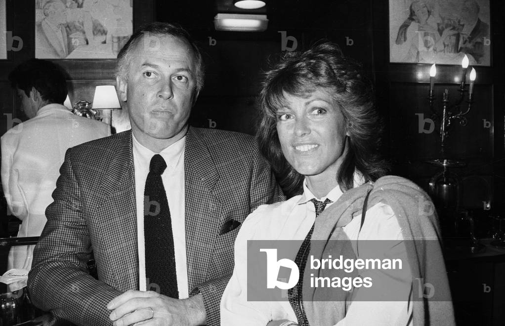 Philippe Rouleau and Chantal Nobel at Fouquet'S Restaurant in Paris on April 24, 1985 (b/w photo)