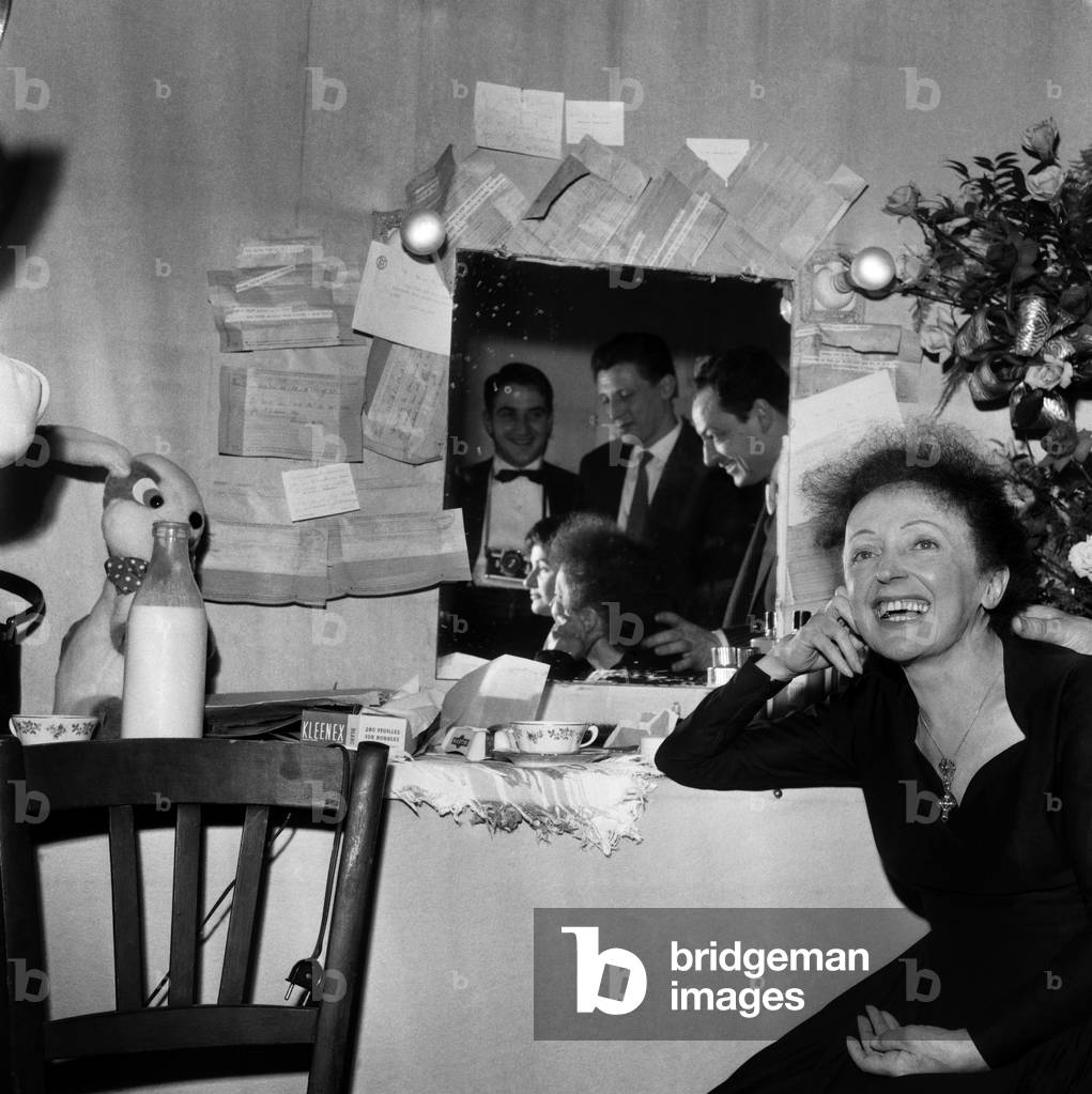 French Singer Edith Piaf After Concert in Backstage at Olympia in Paris December 30, 1960 (b/w photo)