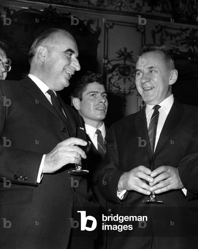 Mr George Pompidou And Alexei Kossyguine Taking The Aperitif At L'Hotel Matignon December 2, 1966 (b/w photo)