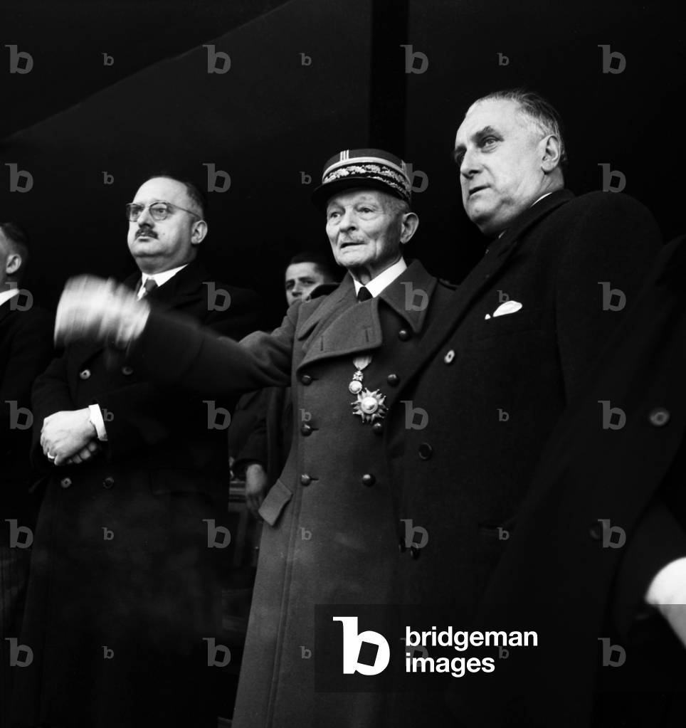 Unveiling of Monument To Marshall Foch, Trocadero, Paris, November 11, 1951 : French General Maxime Weygand and French Politician Jean Letourneau (b/w photo)