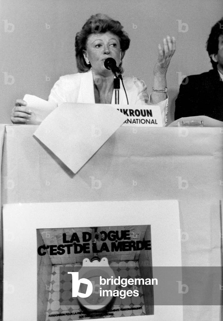 Singer Regine Chairman of Anti-Drug Association here during Press Conference Announcing Campaign of Struggle Against Drugs July 17, 1986 Engage Militant Activist Committed (b/w photo)