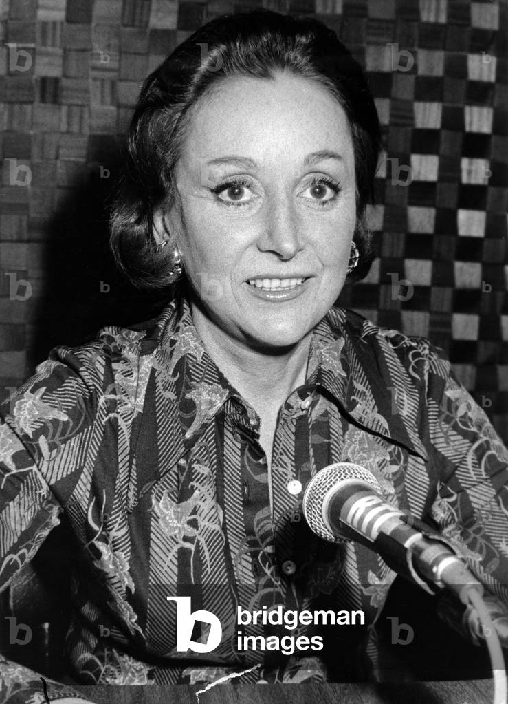 French Journalist Menie Gregoire (Marie Laurentin) during Radiorpogram on Rtl, December 9, 1976, France (b/w photo)